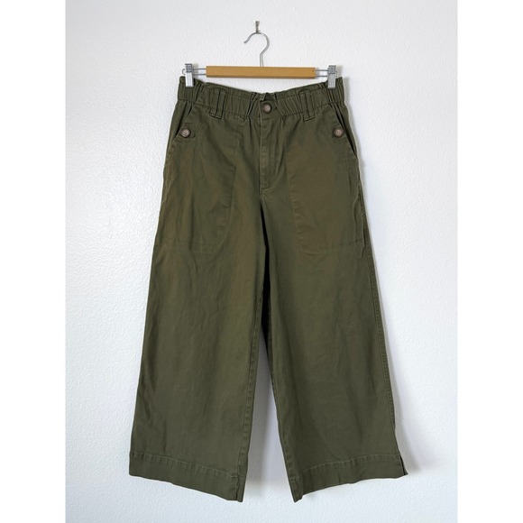 Democracy Pants - Democracy Olive Green Wide Leg Trousers Elastic Gathered High Waist Pant Size 10